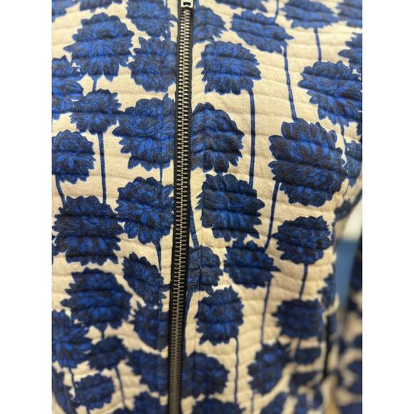 Topshop Women’s 2 small Navy Bomber Floral Blue white full Zip quilted black - Picture 2 of 4